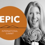 B&W photo of Cherri Prince with the EPIC International Summit logo