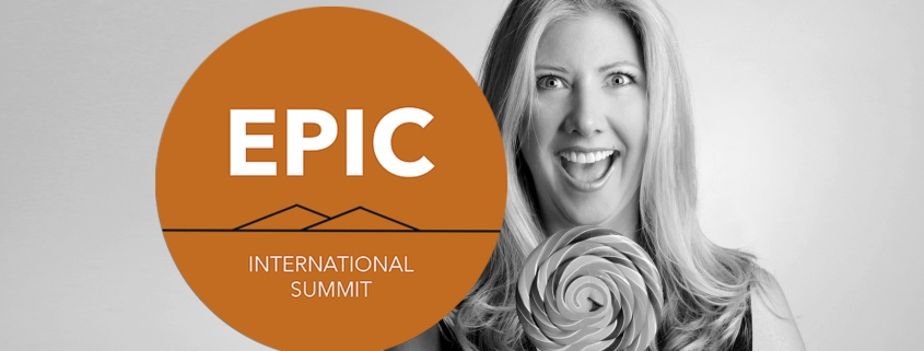 B&W photo of Cherri Prince with the EPIC International Summit logo