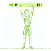 illustration of a weight lifter pressing a crayon over his head