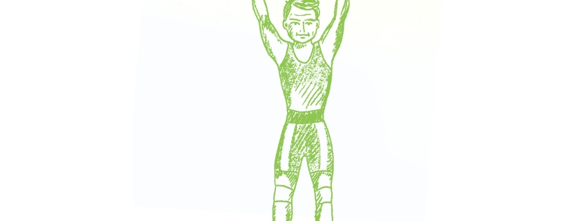 illustration of a weight lifter pressing a crayon over his head
