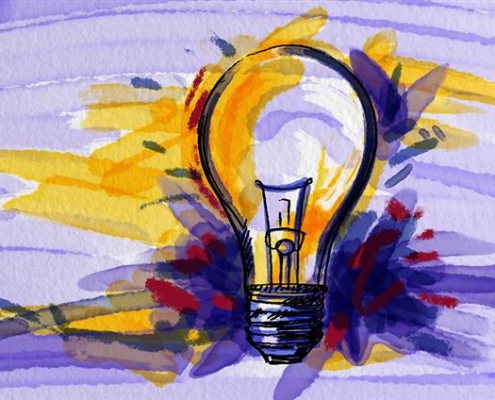 watercolor painting of a lightbulb