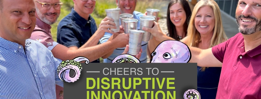 Group of Seed team members cheering with the disruptive innovation, the Ball Aluminum Cup