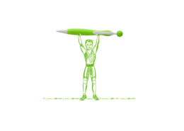 Power lifter hoisting giant pen to symbolically show how to lift headlines to a new level