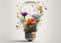 Lightbulb with flowers blooming inside